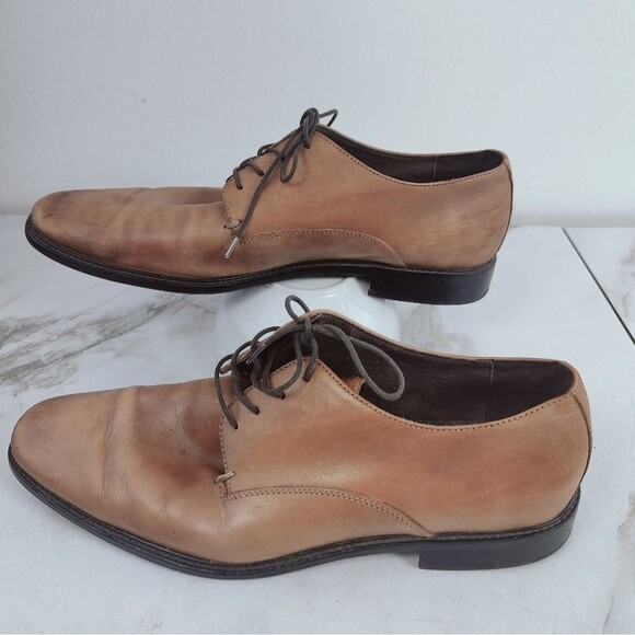 VTG Y2K Mivano Italia Cognac Brown Leather Plain Toe Oxford Dress Shoes, Sz 12 main image 7
